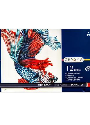 Карандаши цветные "marco chroma" 12 кол. /8010-12tn/ металлический пенал (12/72)