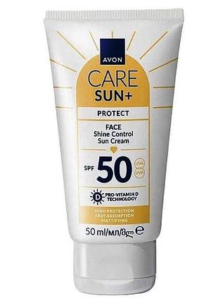 Сонцезахисний матуючий крем для обличчя spf 50 avon care sun+ protect shine control sun cream