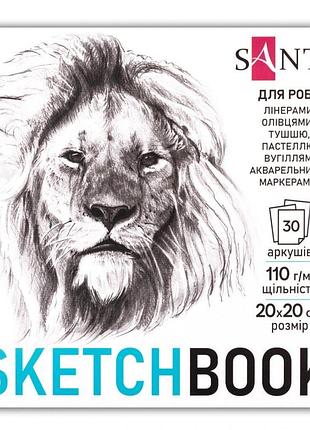 Скетчбук 20х20см/30арк. "santi" /743209/ "animals" склейка, 110г/м2 (1/15/30)