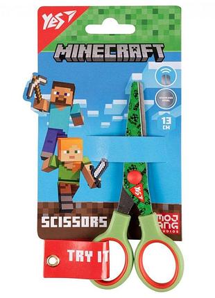Ножницы "yes" 13см /480436/ "minecraft" с принтом на лезвии, зеленые (1/12/360)