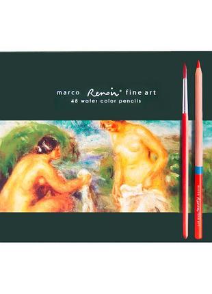 Карандаши цветные акварельные "marco fineart" 48 кол. /fineartaqua-48tn/ renoir, кедр, металлический пенал (3/18)