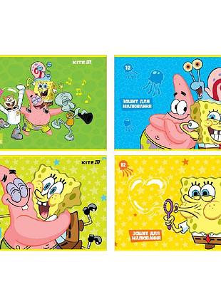 Тетрадь для рисования а4/12арк. "kite" /sb25-241/ скоба, софт тач + уф лак, spongebob squarepants (20/160)