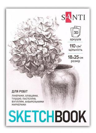 Скетчбук 18х25см/30арк. "santi" /743200/ "flowers" склейка, 110г/м2 (1/15/30)