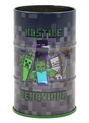 Стакан-подставка для ручек "yes"/708376/ "minecraft" бочка, металл, серый (1/50/100)