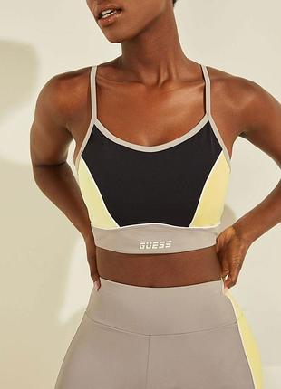 Спортивный топ guess dixie active bra лимонный/черный💛🖤