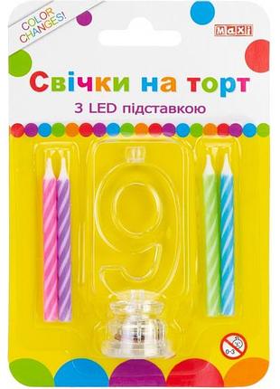 Набор свечи +цифра led "maxi" /mx701007-9/ "9" светящийся (1/12)