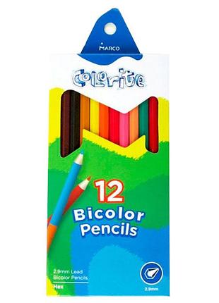 Карандаши цветные "marco coloritе" 24 кол./12шт/1110-12св/ двусторонние (12/240)