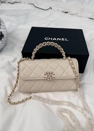 Жіноча сумка преміум mini flap top handle bag caviar leather cream