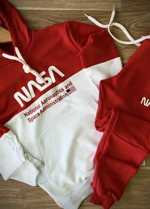 Топовий чоловічий спортивний костюм з принтом nasa з капюшоном