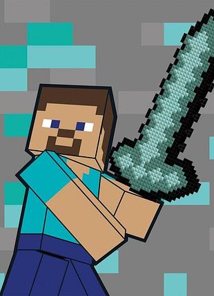 Картина за номерами "santi" /954929/ "minecraft. стив и алмазный меч", 25*25см, с алмазной мозаикой