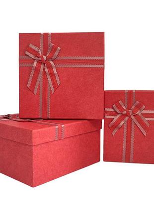Коробка подарункова /271282/ червона квадратна, 3 шт/упак, 23х23х12-19х19х10 см