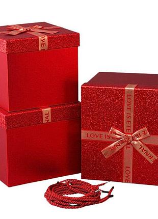 Коробка подарункова /273059/ червона квадратна 3шт/упак, 22х22х18-18х18х16 см