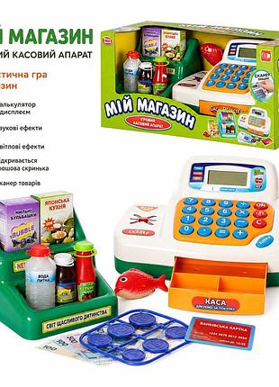 Детский кассовый аппарат 7254 с открывающейся кассой, игрушечными деньгами, аксессуарами и светом со звуком