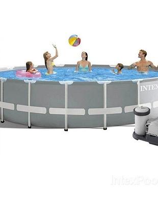 Каркасний басейн intex 26732 np 549х122 см з фільтр-насосом 5687 л/год, драбиною, тентом і підстилкою