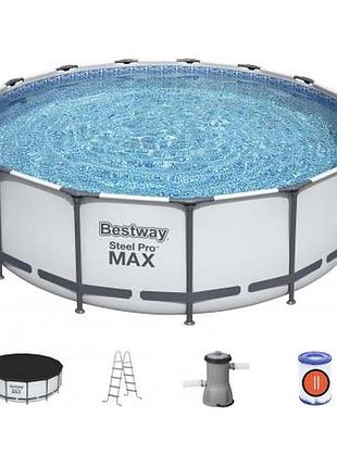 Каркасний басейн bestway 457x122 см, фільтр-насос, драбина, підстилка, тент, у коробці, артикул 56438