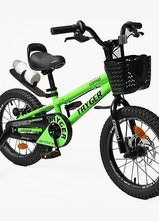 Детский велосипед 16" corso tg-70411 tayger, алюминиевая рама, дисковые тормоза, дополнительные колеса, звонок, бутылочка