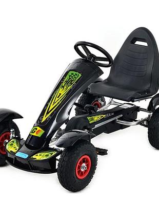 Детский карт bambi m 1450-2 с цепной передачей и ручным тормозом, металлическая рама, надувные колеса, до 50 кг