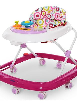 Ходунки для детей el camino me 1049 happy pink розовые, музыка, свет, на батарейках, 8 колес, 64x60x54 см