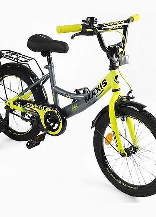 Дитячий велосипед 18" corso maxis cl-18922 з ручним гальмом, дзвіночком і додатковими колесами, зібраний на 75%