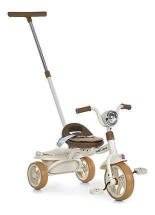Триколісний велосипед turbo trike mt 1037-1 beige складний бежевий для дітей 1,5–5 років з ручкою для батьків