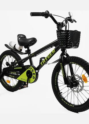 Детский двухколесный велосипед 18″ corso tg-36130 tayger, алюминиевая рама, дисковые тормоза, звонок