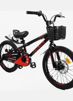 Детский двухколесный велосипед 18" corso tayger tg-78512 алюминиевая рама, дисковые тормоза, доп. колеса, звонок, бутылочка