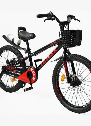 Детский велосипед 20" corso tg-82241 tayger, алюминиевая рама, дисковые тормоза, доп. колеса, звонок, от 8 до 10 лет