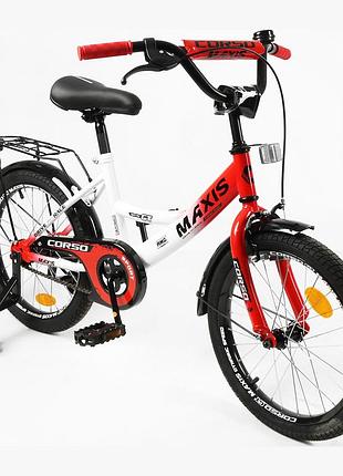 Дитячий велосипед corso maxis mx-61027 18-дюймовий двоколісний з ручним гальмом, дзвіночком і страхувальними колесами