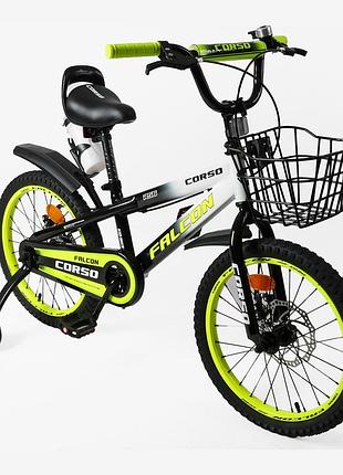 Велосипед дитячий 2-х колісний 18″ corso falcon fc-18227 сталева рама, дискові гальма, додаткові колеса, кошик, дзвоник