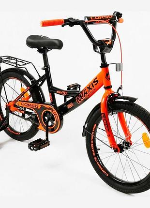 Дитячий велосипед 18" corso maxis mx-90147 двоколісний, ручне гальмо, дзвіночок, додаткові колеса, 6-8 років