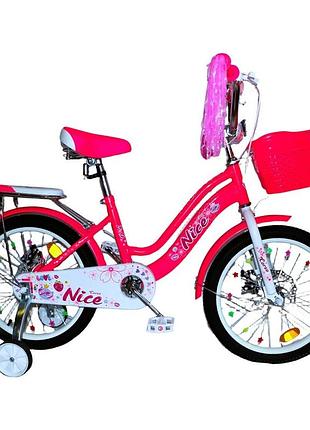 Двухколесный детский велосипед 18" corso nice nc-18712 стальная рама, дисковые тормоза, звонок, корзина