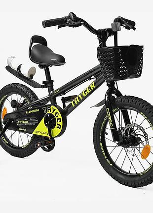 Детский велосипед 16" corso tg-30211 tayger с алюминиевой рамой, дисковыми тормозами, дополнительными колесами, звонком