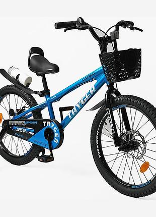 Детский велосипед 20" corso tg-29916 tayger алюминиевая рама, дисковые тормоза, звонок, боковые колеса 8-10 лет