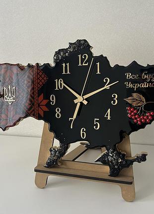 Годинник настінний з епоксидної смоли "карта україни" 60x38 см