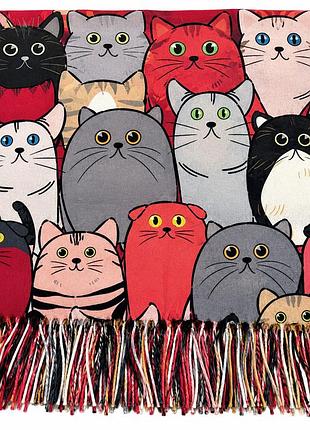 Яскравий шарф із котиками 105 × 95 см