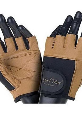 Перчатки для зала и фитнеса без пальцев кожаные mad max fitness mfg-444 коричнево-чёрные