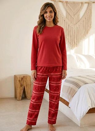 Женская флисовая пижама теплый домашний костюм лонгслив и штаны l/xl (46/48)