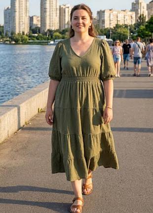 Хлопковое платье миди хаки / оливковое next (uk 16 / eur 44 / l-xl)