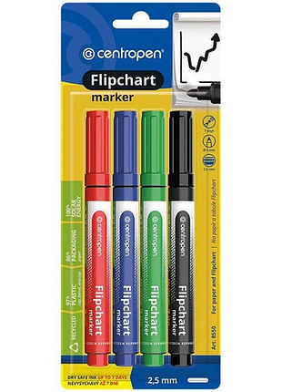Набір маркерів для фліпчартів "centropen" 8550/04 4шт (блістер) картон, шт