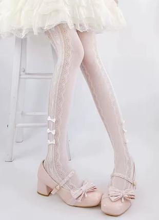 Ніжні білі колготки з мереживними вставками та бантиками (lolita, kawaii, coquette) 🎀✨