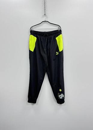 Чоловічі спортивні штани puma borussia dortmund чорні з салатовими вставками