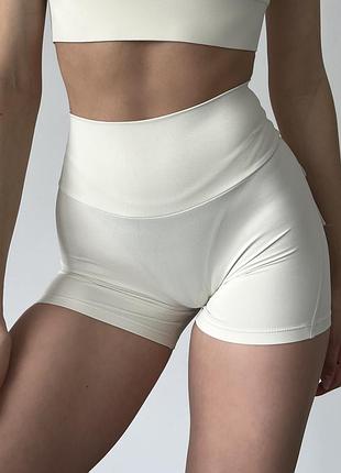 Спортивні жіночі короткі шорти pockets premium з кишенями (ефект пуш-ап) для фітнесу та pole dance молочні m