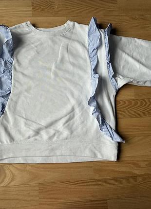 Свитшот белый с рюшами zara, бирка 11-12 р 152 см