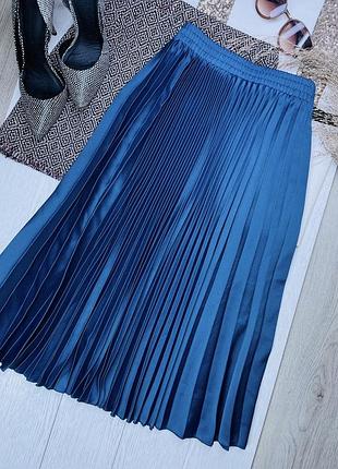 Міді спідниця h&m xs сатинова спідниця блакитна жіноча спідниця пліссе