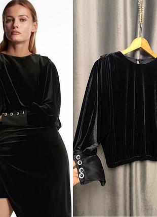 Стильная бархатная нарядная черная блуза - zara