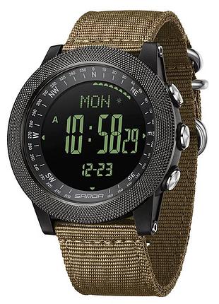 Спортивний чоловічий годинник sanda 6369 nylon brown з нейлоновим ремінцем та підсвічуванням