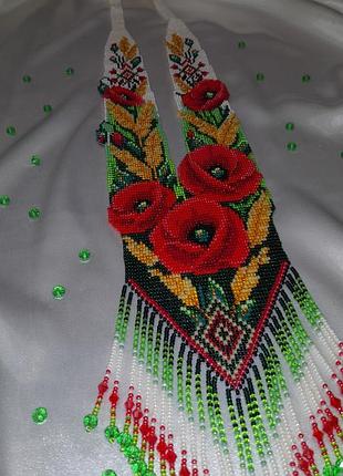 Гердан маки сквозь колосся, украшение, подарок, хендмейд