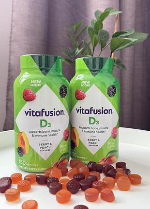 Вітамінна добавка vitafusion d3 жувальні цукерки зі смаком ягід та персика 150 шт