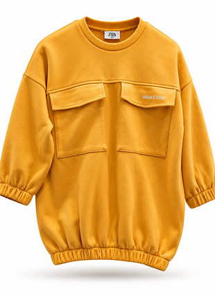 Детский свитшот zara kids с накладными карманами, надписью «urban &amp; super» и эластичными манжетами и низом