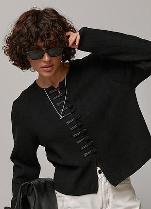 В'язана трикотажна кофта з декоративними ґудзиками - чорний цвет, one size (є розміри)